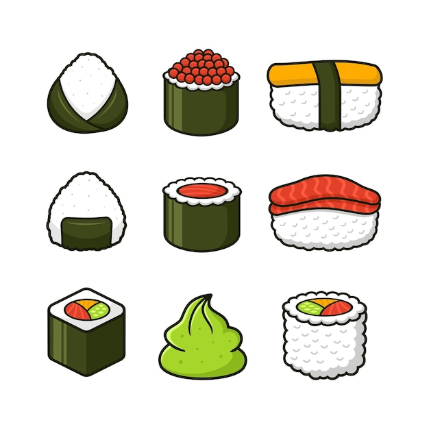 Colección de diseño de dibujos animados de comida japonesa de sushi