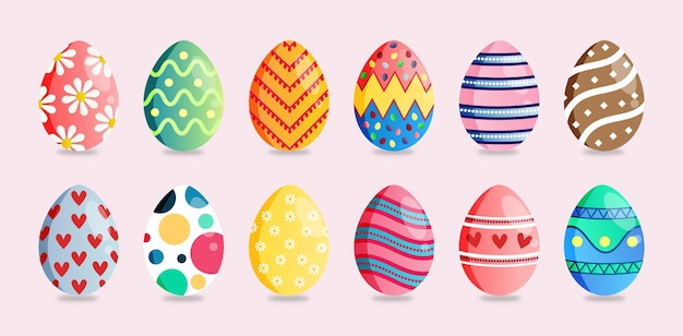 Colección de diseño de doce huevos de Pascua estampados