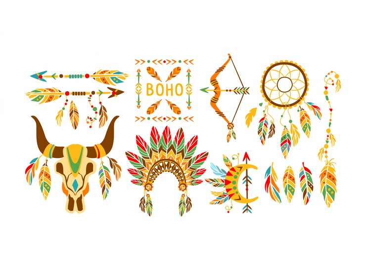 Vector colección de diseño de estilo boho de elementos étnicos indios americanos