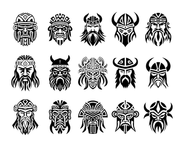 Colección de diseño de ilustración de cabeza vikinga