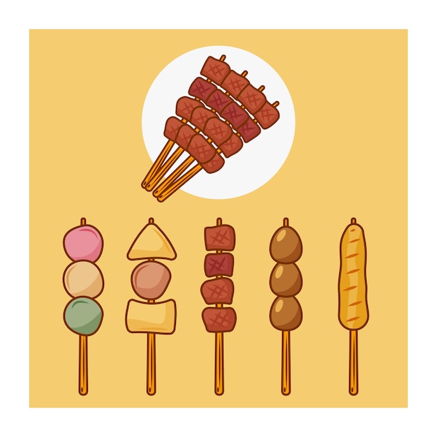 Vector colección de diseño de ilustración de comida satay