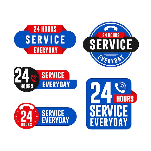Vector colección de diseño de insignias diarias de servicio las 24 horas