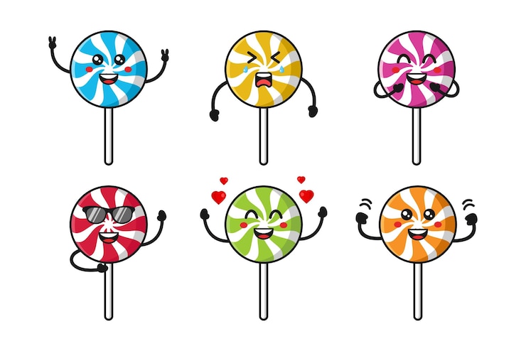Vector colección de diseño kawaii de personaje de dibujos animados de caramelo en espiral