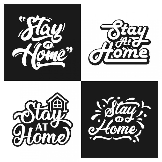 Vector colección de diseño de letras stay at home