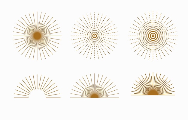 Colección de diseño de línea con sol Ilustración vectorial editable para tatuaje de etiqueta de sitio web