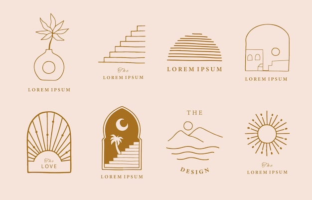 Colección de diseño de líneas con sunwindowbuildingIlustración vectorial editable para icono de redes sociales