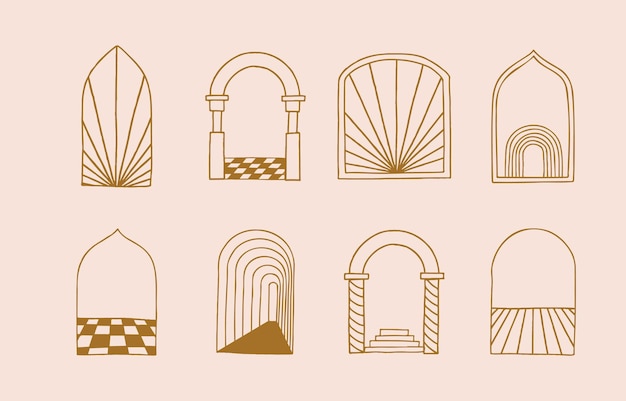 Colección de diseño de líneas con sunwindowbuildingIlustración vectorial editable para icono de redes sociales