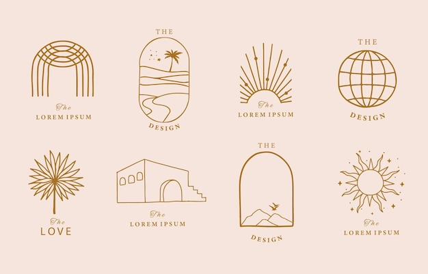 Colección de diseño de líneas con sunwindowbuildingIlustración vectorial editable para icono de redes sociales