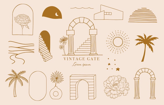 Colección de diseño de líneas con sunwindowbuildingIlustración vectorial editable para icono de redes sociales