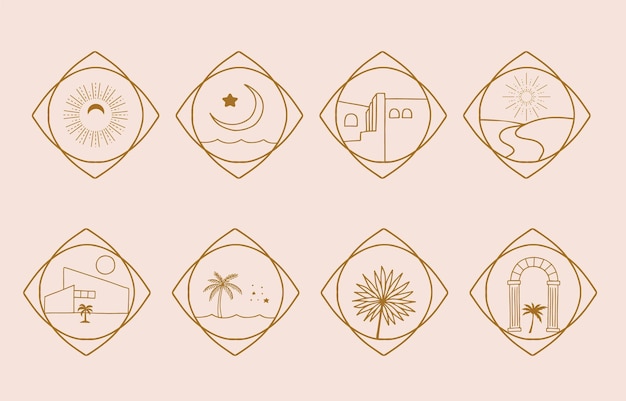 Colección de diseño de líneas con sunwindowbuildingIlustración vectorial editable para icono de redes sociales