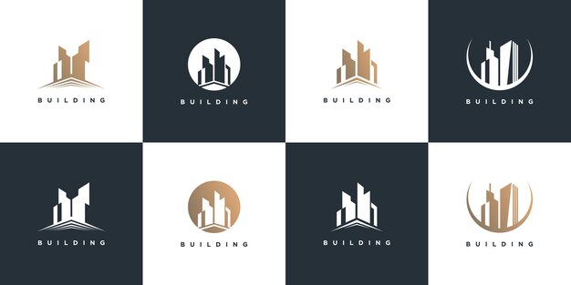Colección de diseño de logo de edificio con concepto moderno
