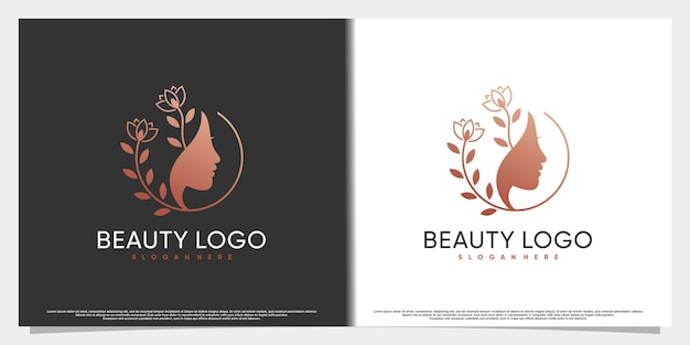 Colección de diseño de logotipo de belleza con cara de mujer y elemento creativo Vector Premium