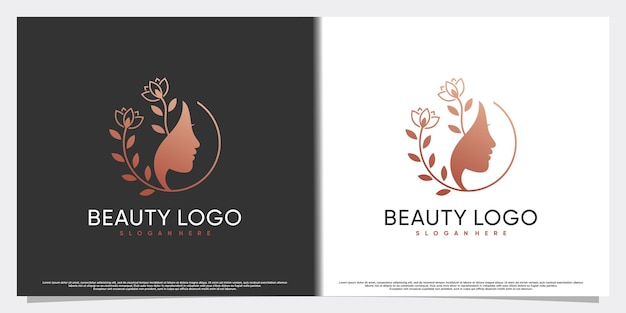 Colección de diseño de logotipo de belleza con cara de mujer y elemento creativo vector premium