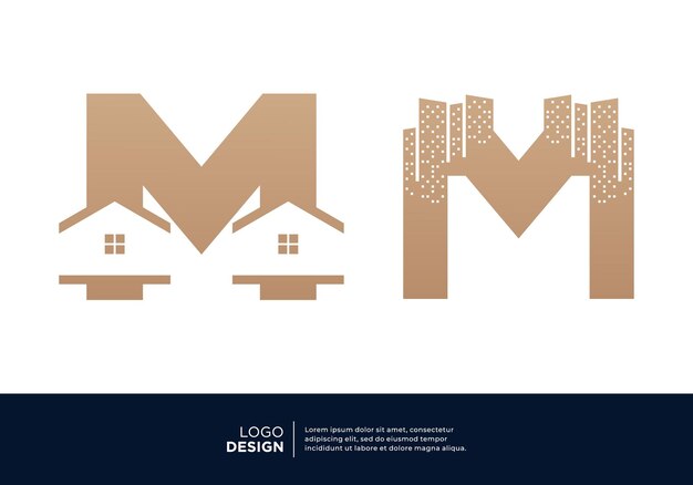 Colección de diseño de logotipo de bienes raíces de la construcción de letras M