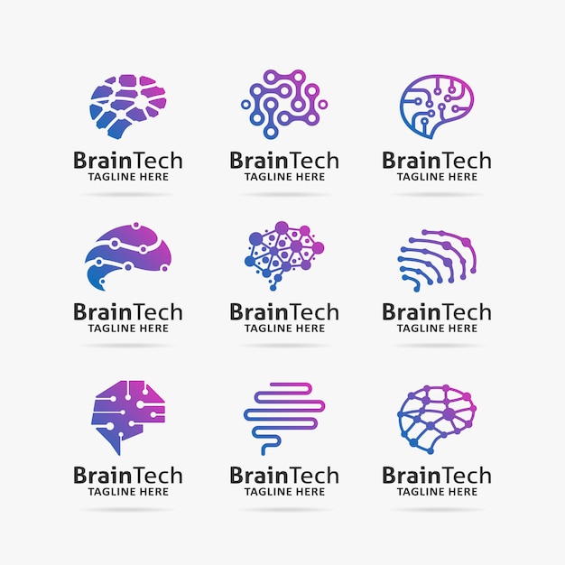 Colección de diseño de logotipo brain tech