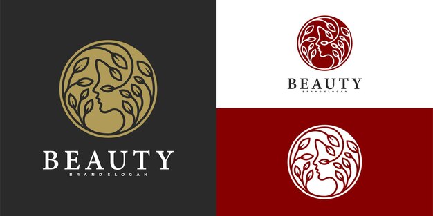 Colección de diseño de logotipo de cara de mujer de belleza elegante para salón de belleza Vector Premium