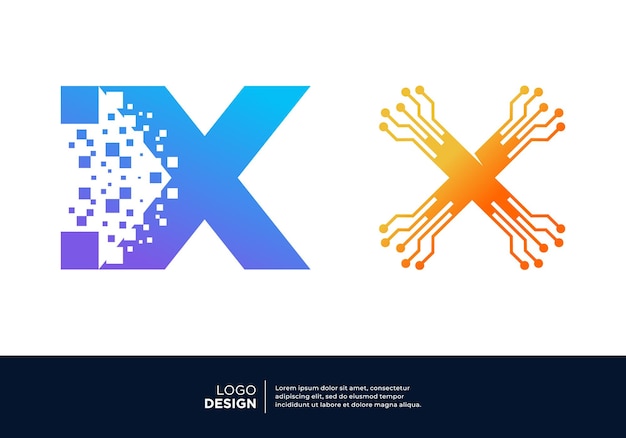 Colección de diseño de logotipo de conexión digital letra X