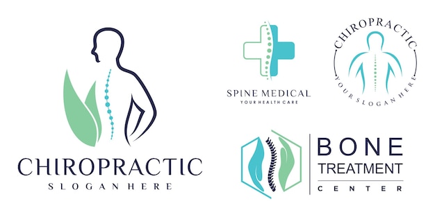 Colección de diseño de logotipo de conjunto de iconos quiroprácticos para terapia de masaje con concepto único Vector Premium