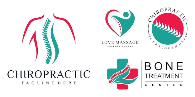 Colección de diseño de logotipo de conjunto de iconos quiroprácticos para terapia de masaje con concepto único Vector Premium