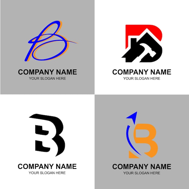 Colección de diseño de logotipo corporativo de identidad de marca de vector de letra b