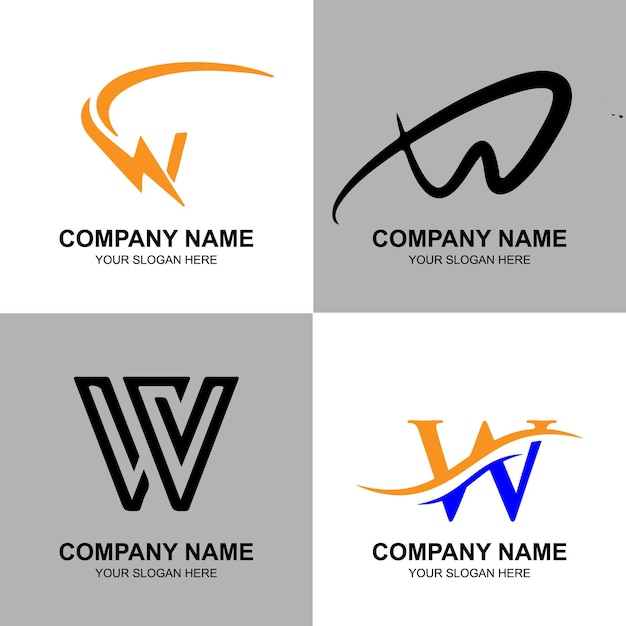 Colección de diseño de logotipo corporativo de identidad de marca de vector de letra w