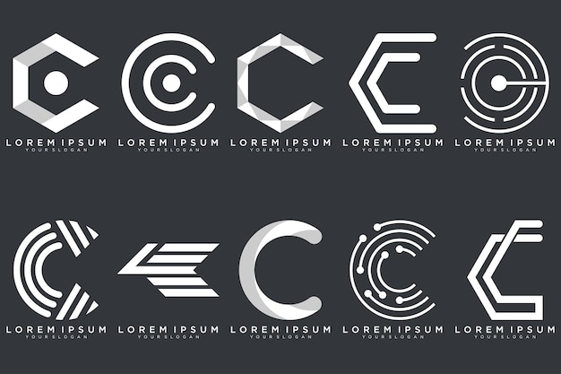 Colección de diseño de logotipo creativo de la letra inicial c