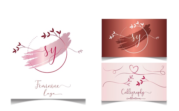 Colección de diseño de logotipo femenino de lujo con caligrafía y decoración floral para logotipo de marca