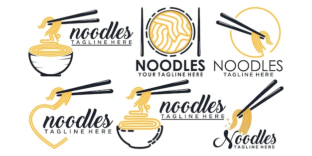 Colección de diseño de logotipo de icono de fideos ramen para restaurante ramen con concepto único Vector Premium