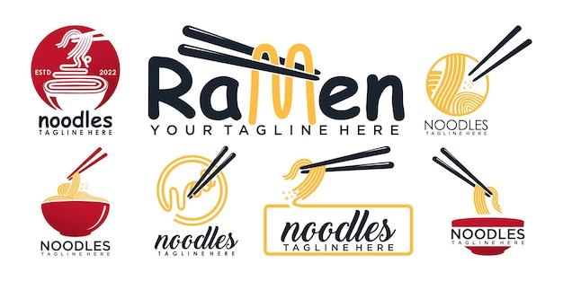 Colección de diseño de logotipo de icono de fideos ramen para restaurante ramen con concepto único Vector Premium