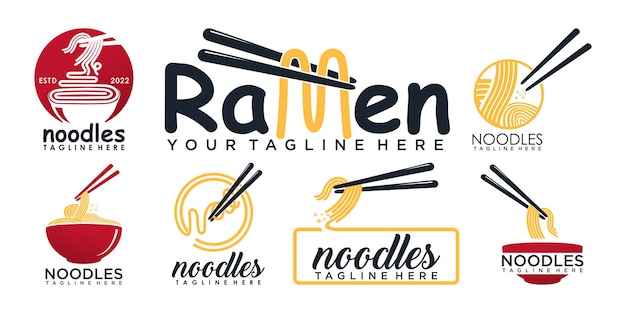 Colección de diseño de logotipo de icono de fideos ramen para restaurante ramen con concepto único vector premium