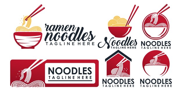 Colección de diseño de logotipo de icono de fideos ramen para restaurante ramen con concepto único Vector Premium