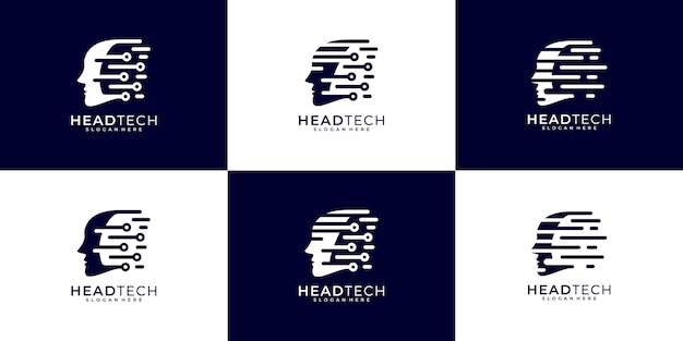 Colección de diseño de logotipo de inteligencia artificial de cabeza abstracta