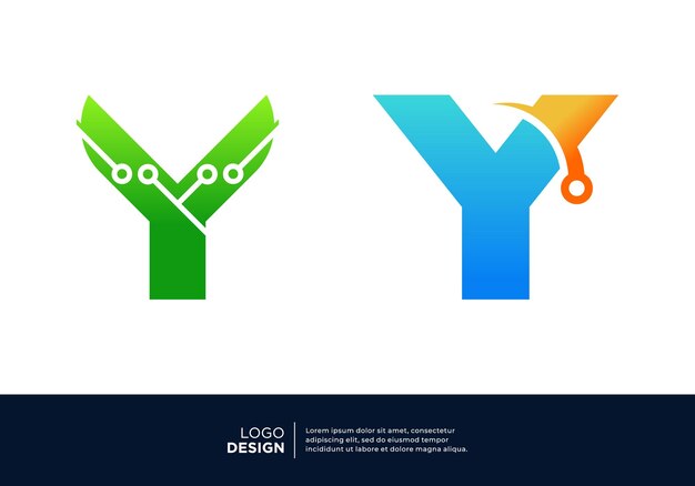 Colección de diseño de logotipo de la letra Y de conexión digital