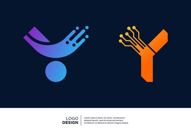Colección de diseño de logotipo de la letra Y de conexión digital