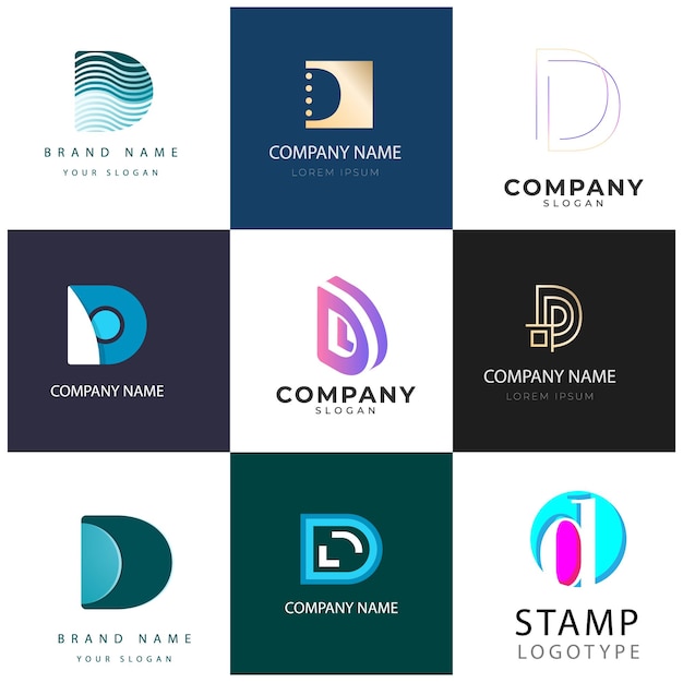 Colección de diseño de logotipo de la letra D creativa