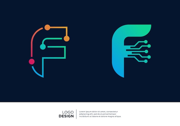 Vector colección de diseño de logotipo de la letra f símbolo abstracto para la tecnología digital