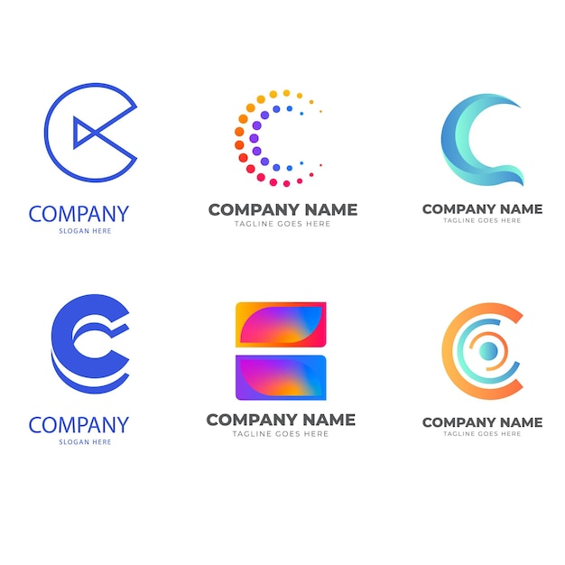 Colección de diseño de logotipo de la letra inicial C con diseño de estilo de línea ilustración vectorial gráfica Symbo