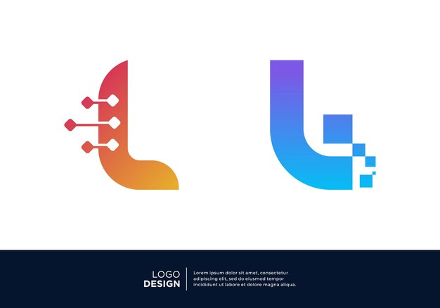 Colección de diseño de logotipo de la letra L de conexión digital