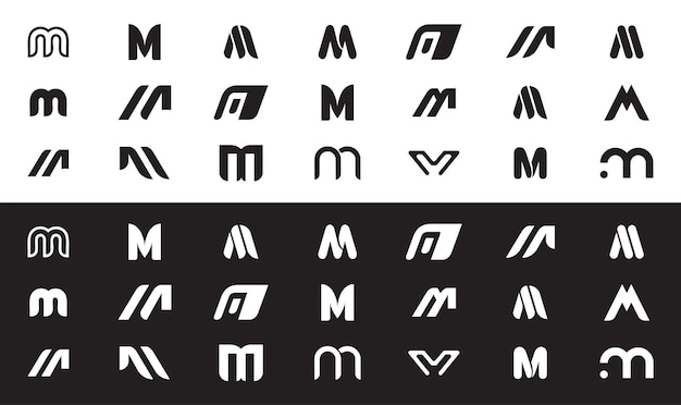 Colección de diseño de logotipo de letra m en blanco y negro