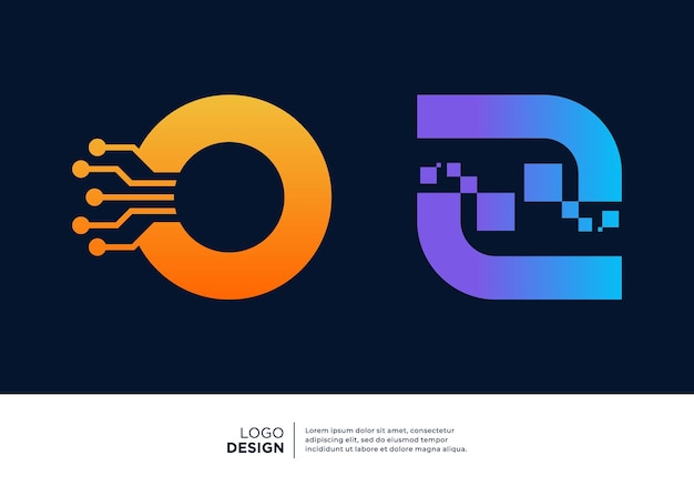 Colección de diseño de logotipo de la letra O Símbolo abstracto para la tecnología digital