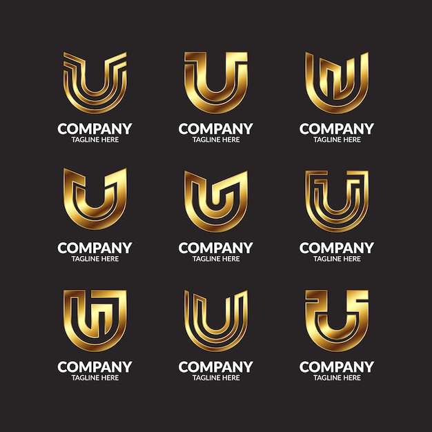 Colección de diseño de logotipo de lujo monograma dorado letra U