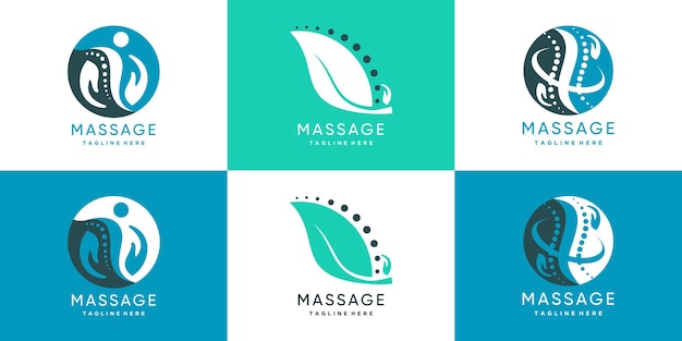 Colección de diseño de logotipo de masaje para terapia de columna vertebral con elemento creativo Vector Premium