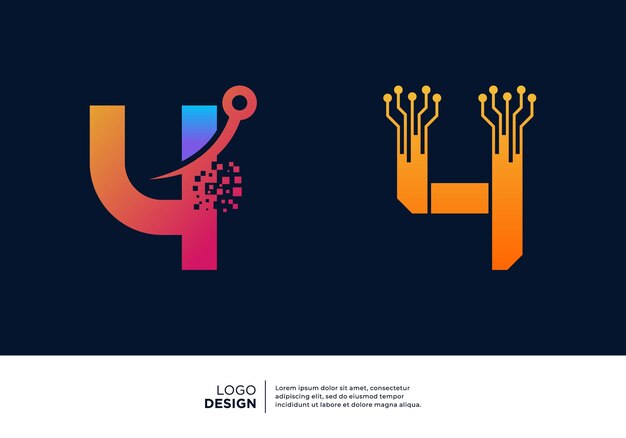 Vector colección de diseño de logotipo número 4 símbolo abstracto para la tecnología digital