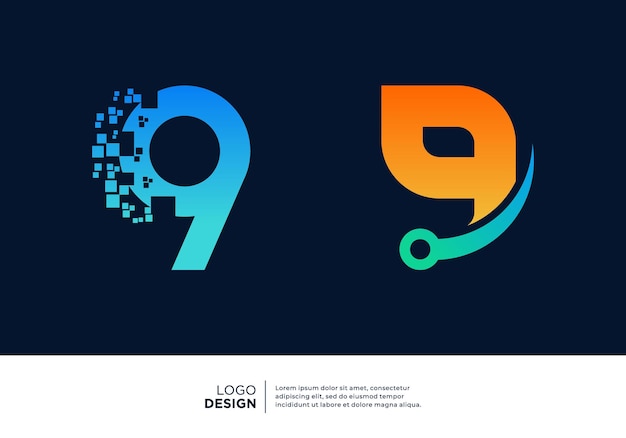 Colección de diseño de logotipo número 9 Símbolo abstracto para la tecnología digital