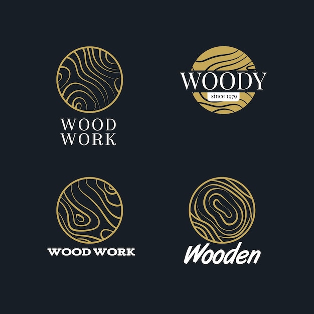 Colección de diseño de logotipo de patrón de madera de forma redonda simple