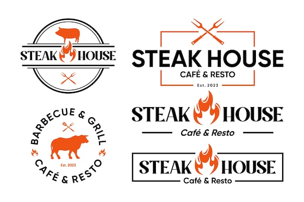 Colección de diseño de logotipo de pegatinas de emblema de steakhouse