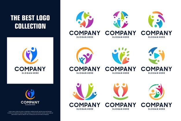 Colección de diseño de logotipo de personas juntas abstractas