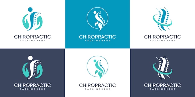 Vector colección de diseño de logotipo quiropráctico para terapia de masaje con elemento creativo vector premium