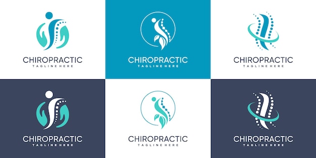 Colección de diseño de logotipo quiropráctico para terapia de masaje con elemento creativo vector premium