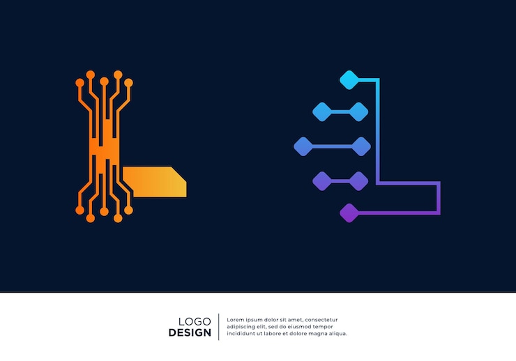 Vector colección de diseño de logotipo de tecnología digital de la letra l